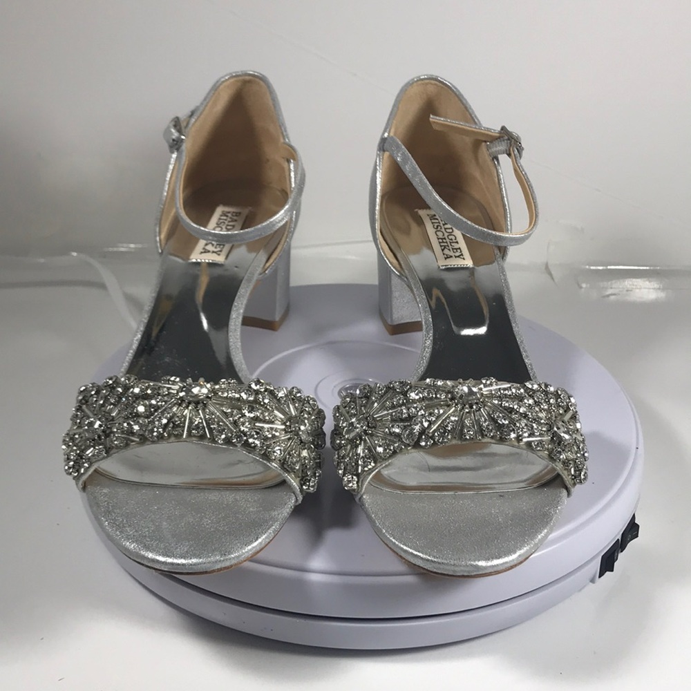 Badgley Mischka silver embellished party sandals 9